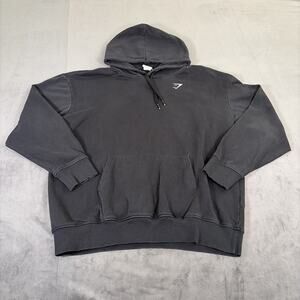 Gymshark Hoodie Mens XL Black Logo Fleece Pullover Kangaroo Pocket Sweatshirt